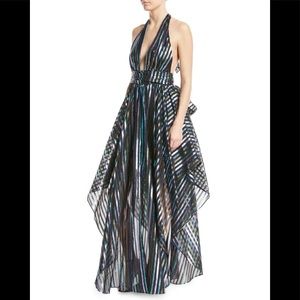 MILLY Angie Stripped organza halter gown